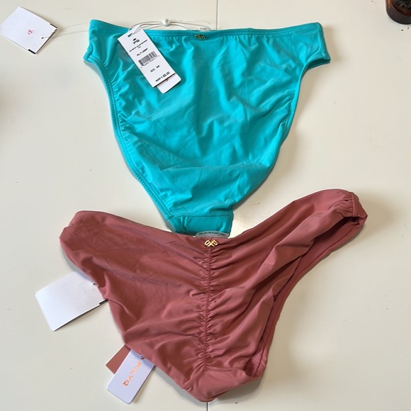 PILYQ Bikini Bottom Bundle Pink Ruched Teal High waist Size M - Picture 2 of 6